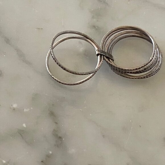 Silver Hammered Stacked 7 Banded Joined Ring Size 6.5 - Picture 8 of 14